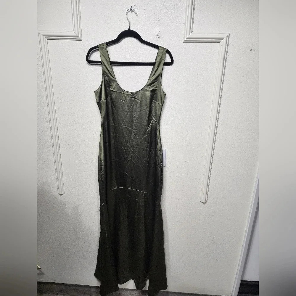 Lulus Enchanting Sophistication Olive Green Satin Mermaid Maxi Dress Party - Picture 6 of 10